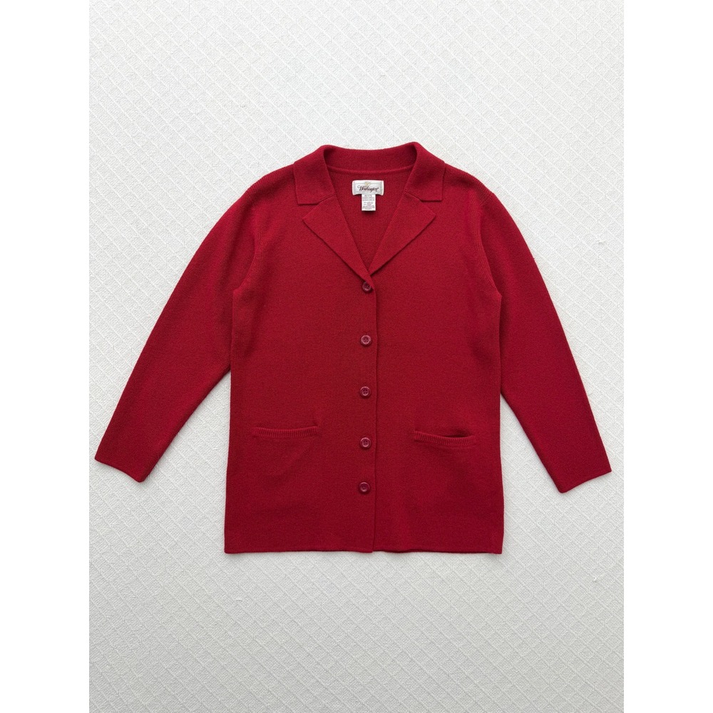Vintage Worthington Red Knit Blazer Cardigan Notch Lapel Petite XS 80s 90s